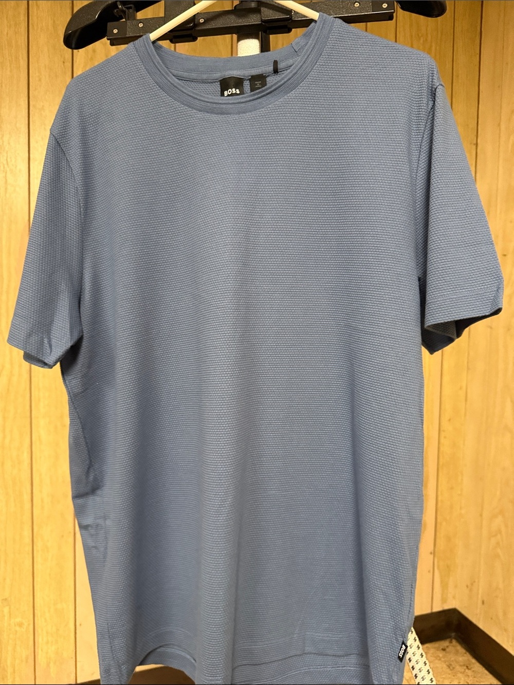 BOSS Light Blue Textured Crew Neck Short Sleeve Tee
